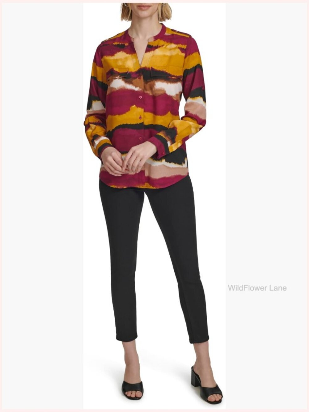 Short Sleeve V-Neck Blouse Roll Tab Solid Top